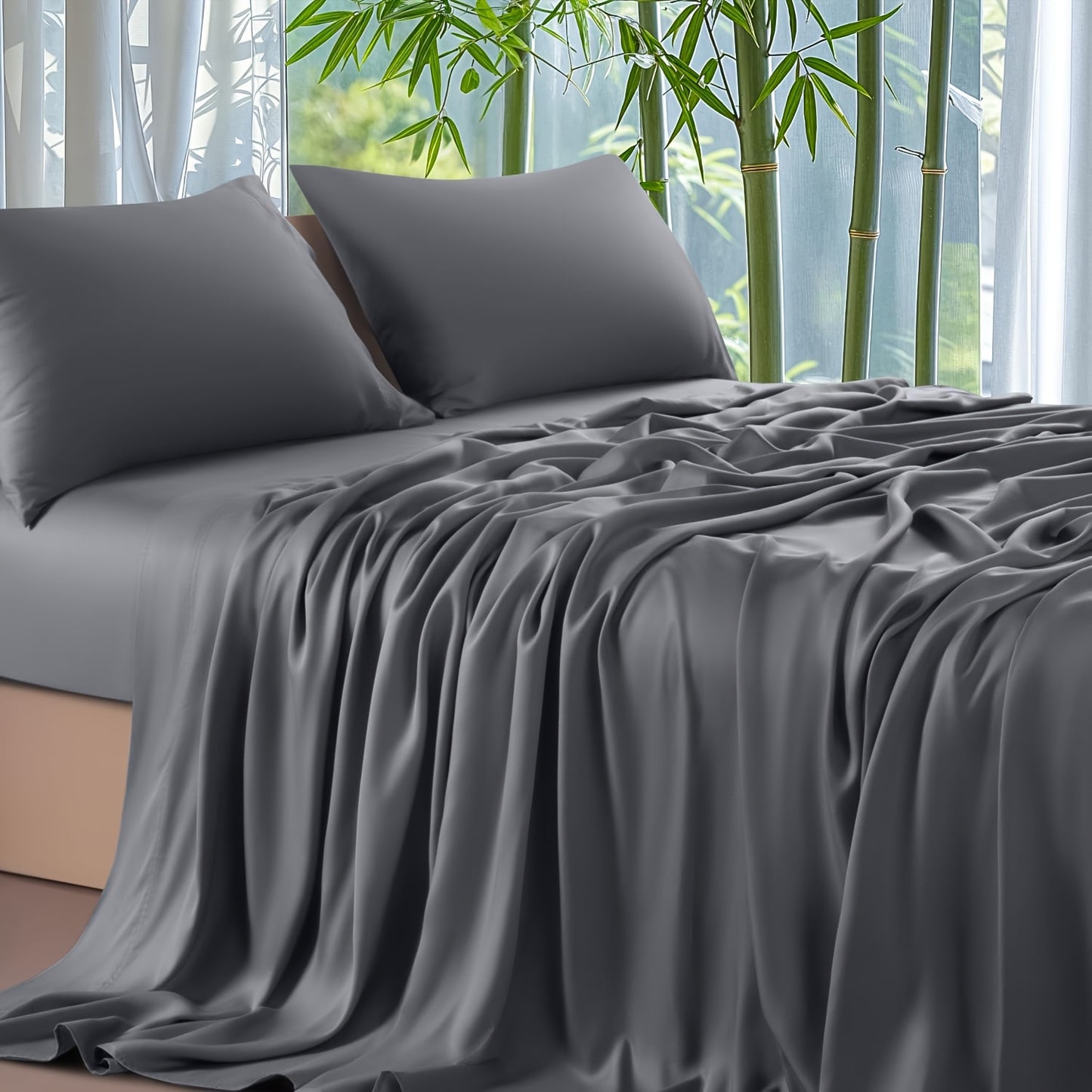 Cooling Bed Sheet 4pcs Luxury Soft Cooling Bamboo Blend Bed Sheet Set | Deep Pocket 14\