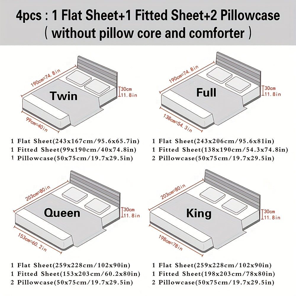 Cooling Bed Sheet 4pcs Luxury Soft Cooling Bamboo Blend Bed Sheet Set | Deep Pocket 14\
