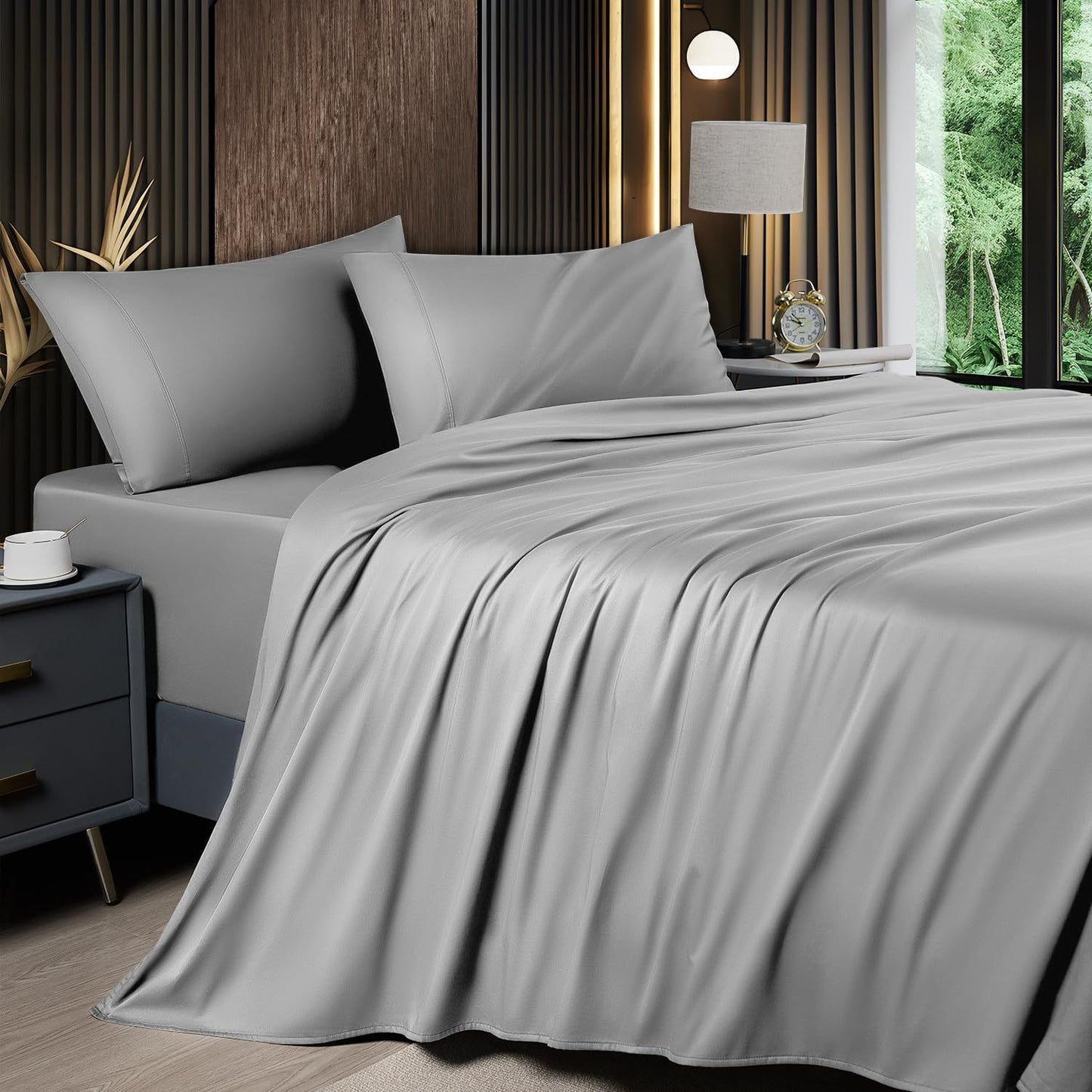 Cooling Bamboo Sheets Silky Soft 4pcs Bamboo Bed Sheet Set, Cooling Bamboo Blend Sheets Set With 16 Inch Deep Pocket Luxury Sheet Set