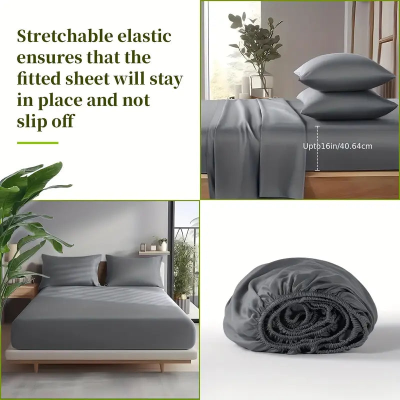 Cooling Bed Sheet 4pcs Luxury Soft Cooling Bamboo Blend Bed Sheet Set | Deep Pocket 14\