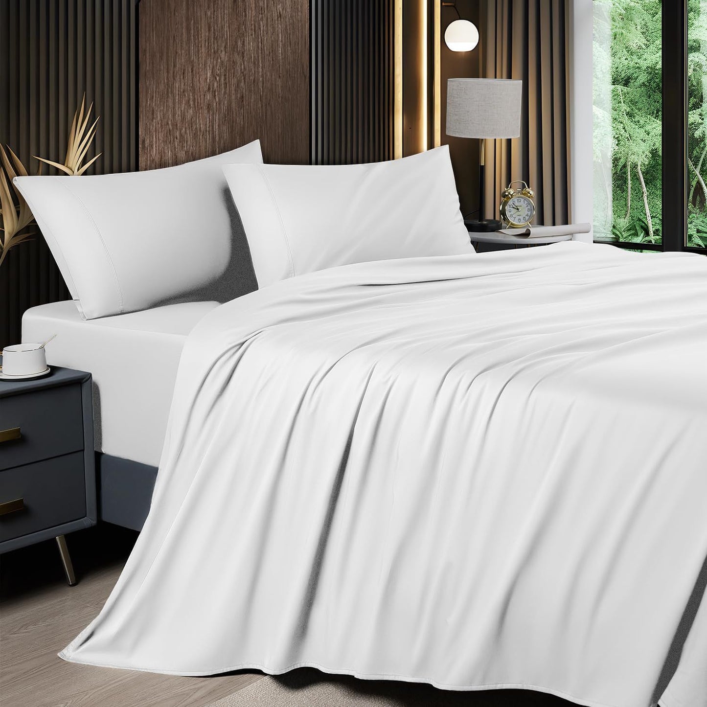 Cooling Bamboo Sheets Silky Soft 4pcs Bamboo Bed Sheet Set, Cooling Bamboo Blend Sheets Set With 16 Inch Deep Pocket Luxury Sheet Set