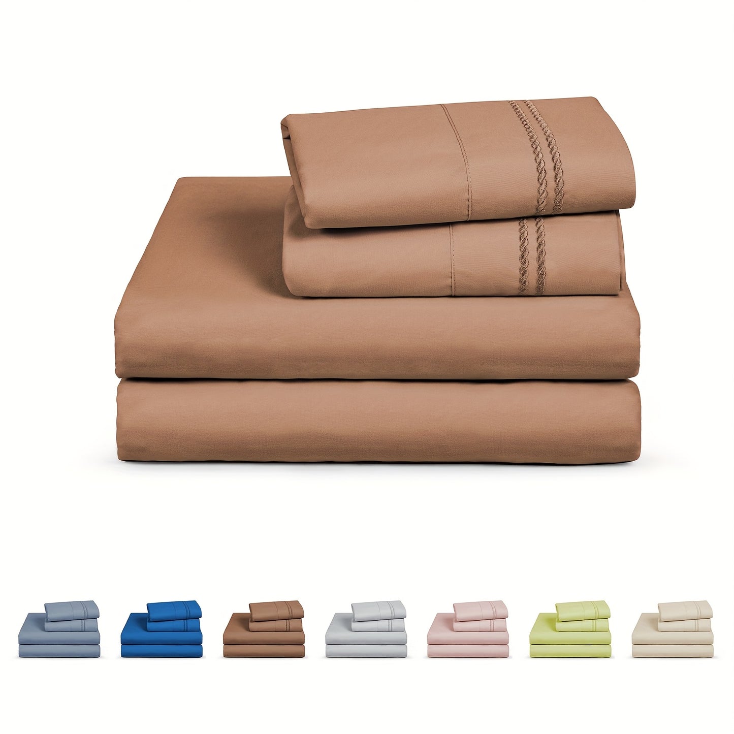 6pcs Sheet Set Deep Pocket- Ultra Soft Machine Washable Luxury Bed Sheet Set - Shrinkage & Fade Resistant Embroidered Bedding Sheet (4pcs For Twin Size Sheet Set)