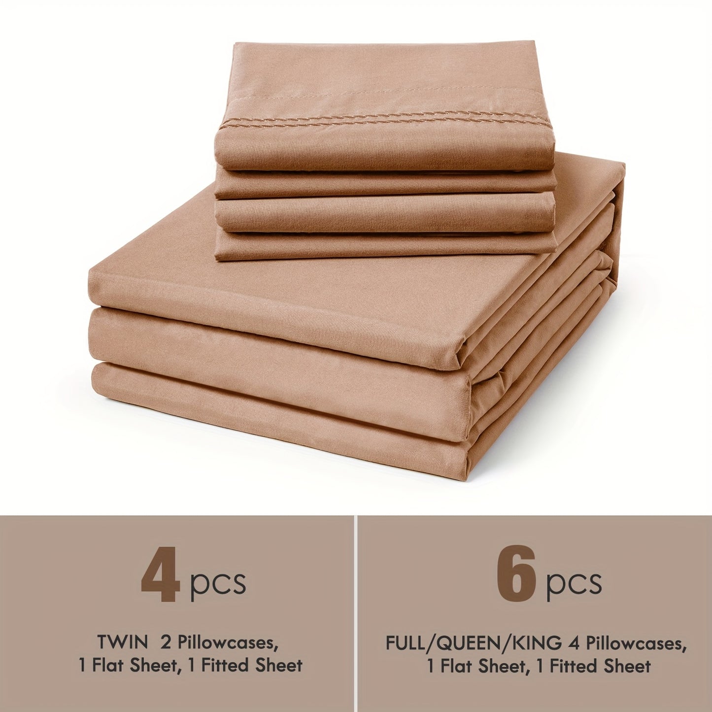 6pcs Sheet Set Deep Pocket- Ultra Soft Machine Washable Luxury Bed Sheet Set - Shrinkage & Fade Resistant Embroidered Bedding Sheet (4pcs For Twin Size Sheet Set)