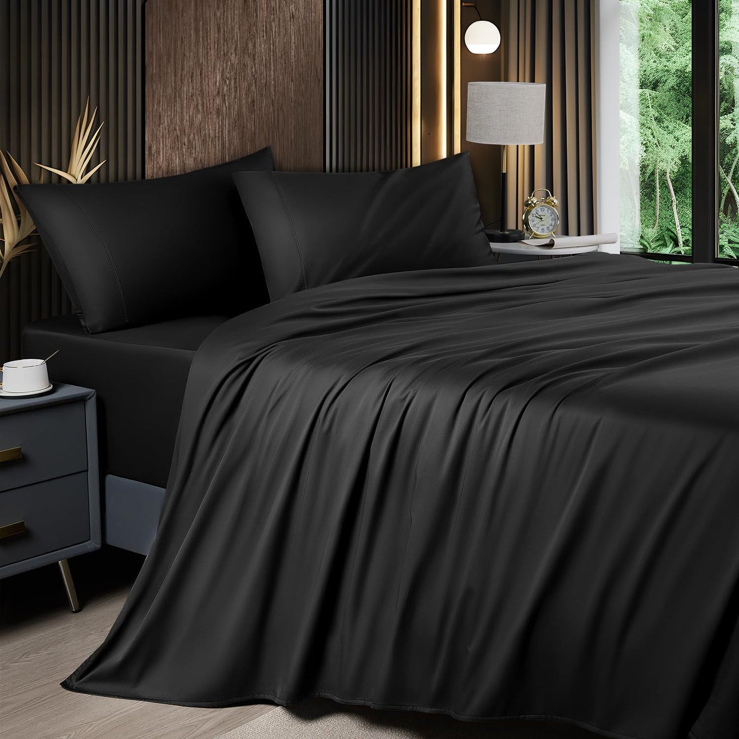 Cooling Bamboo Sheets Silky Soft 4pcs Bamboo Bed Sheet Set, Cooling Bamboo Blend Sheets Set With 16 Inch Deep Pocket Luxury Sheet Set