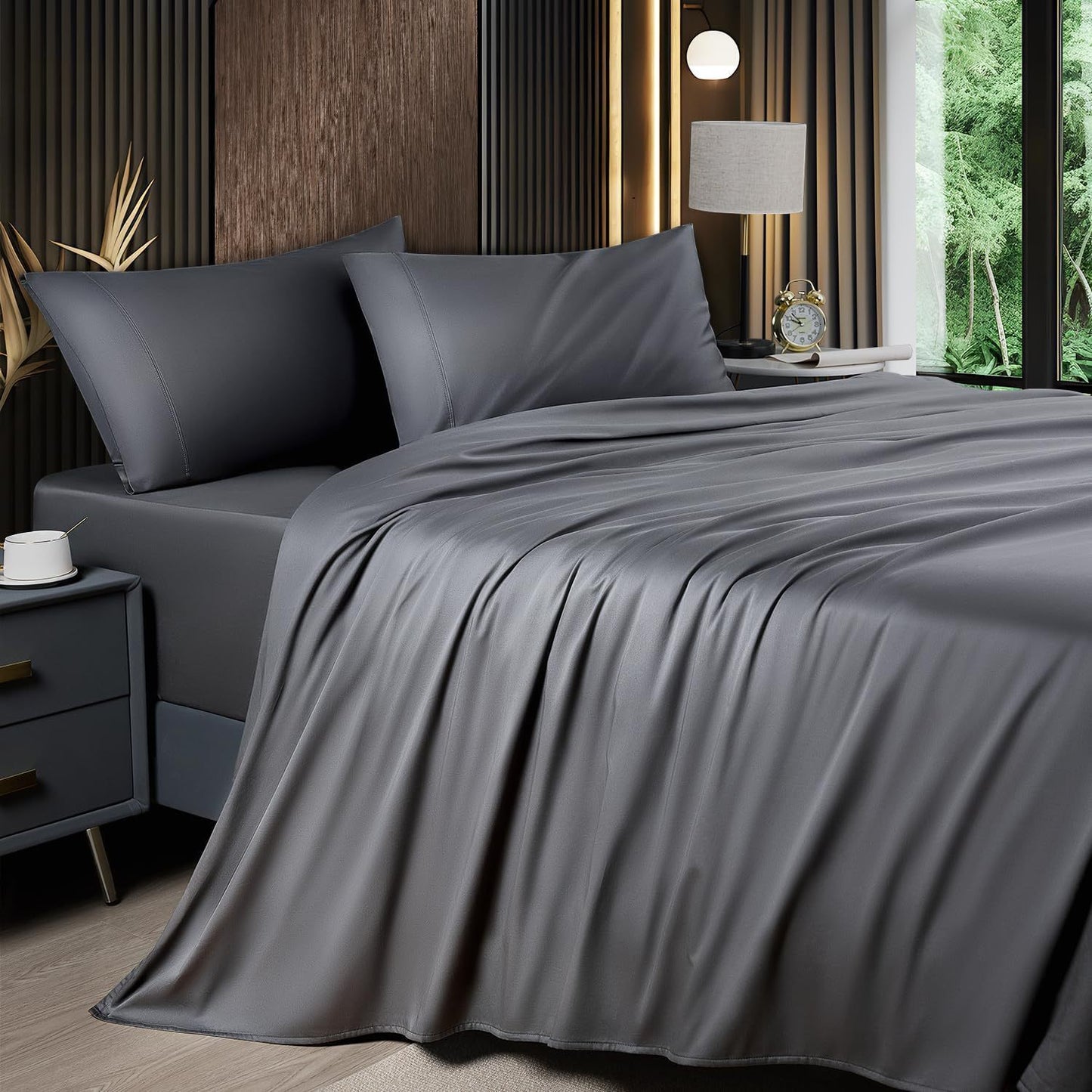 Cooling Bamboo Sheets Silky Soft 4pcs Bamboo Bed Sheet Set, Cooling Bamboo Blend Sheets Set With 16 Inch Deep Pocket Luxury Sheet Set