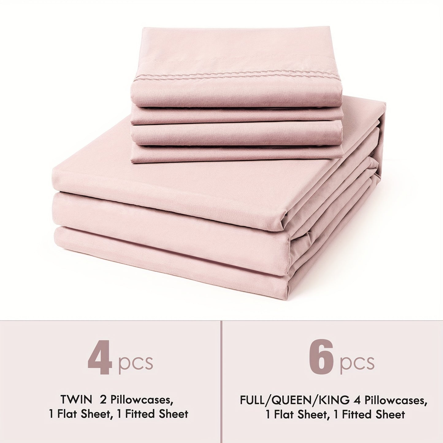 6pcs Sheet Set Deep Pocket- Ultra Soft Machine Washable Luxury Bed Sheet Set - Shrinkage & Fade Resistant Embroidered Bedding Sheet (4pcs For Twin Size Sheet Set)
