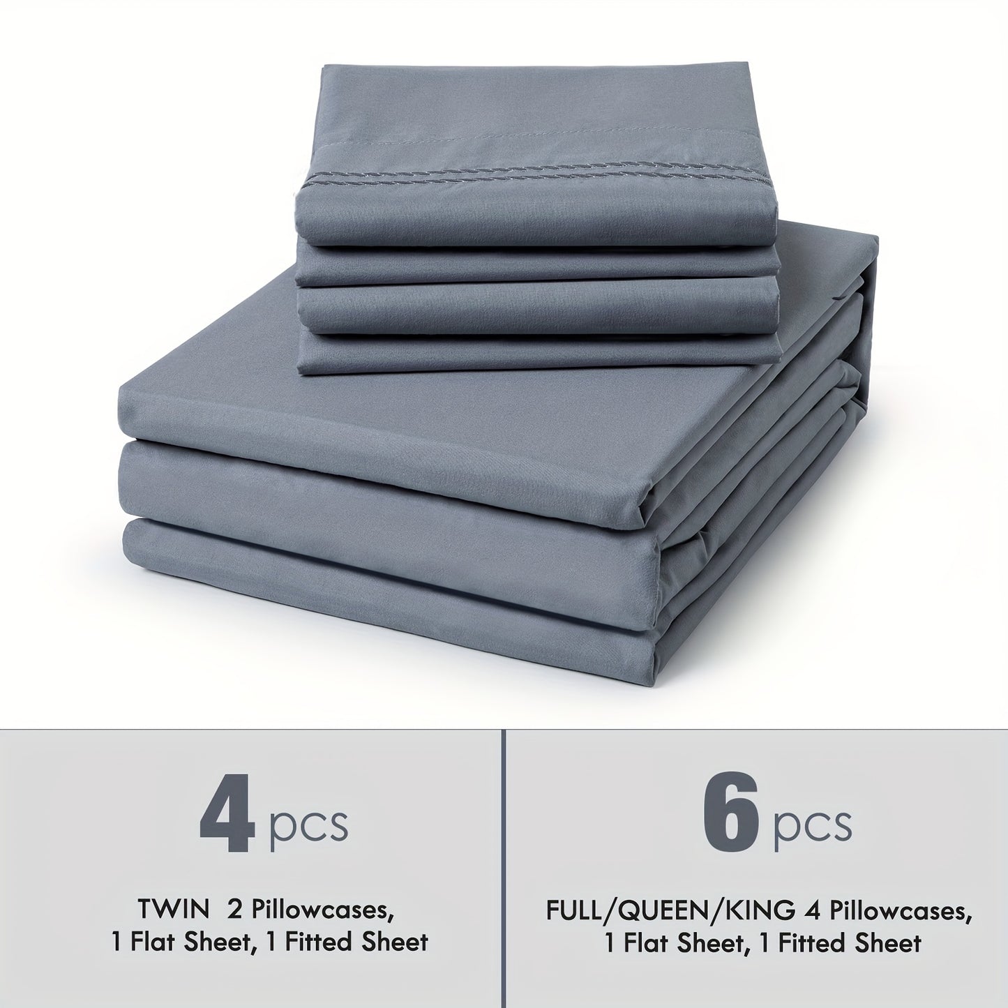 6pcs Sheet Set Deep Pocket- Ultra Soft Machine Washable Luxury Bed Sheet Set - Shrinkage & Fade Resistant Embroidered Bedding Sheet (4pcs For Twin Size Sheet Set)