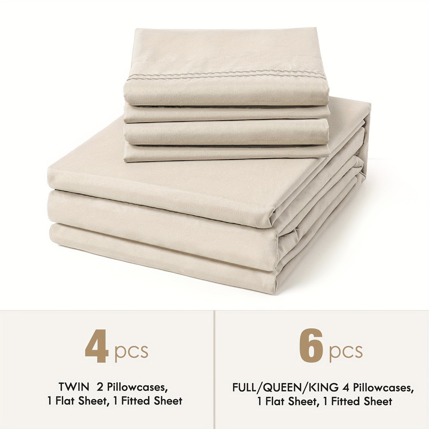 6pcs Sheet Set Deep Pocket- Ultra Soft Machine Washable Luxury Bed Sheet Set - Shrinkage & Fade Resistant Embroidered Bedding Sheet (4pcs For Twin Size Sheet Set)