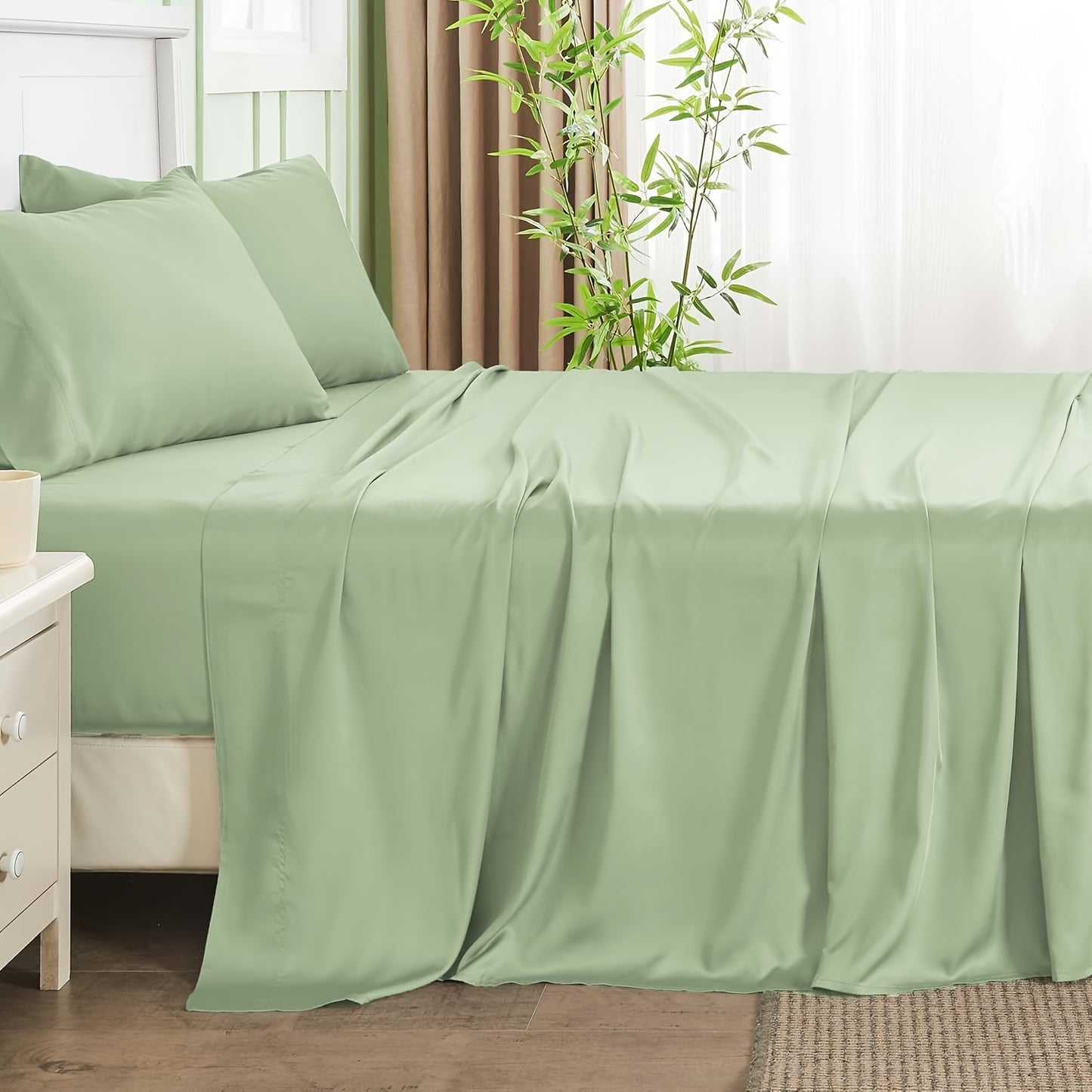 Cooling Bamboo Sheets Silky Soft 4pcs Bamboo Bed Sheet Set, Cooling Bamboo Blend Sheets Set With 16 Inch Deep Pocket Luxury Sheet Set