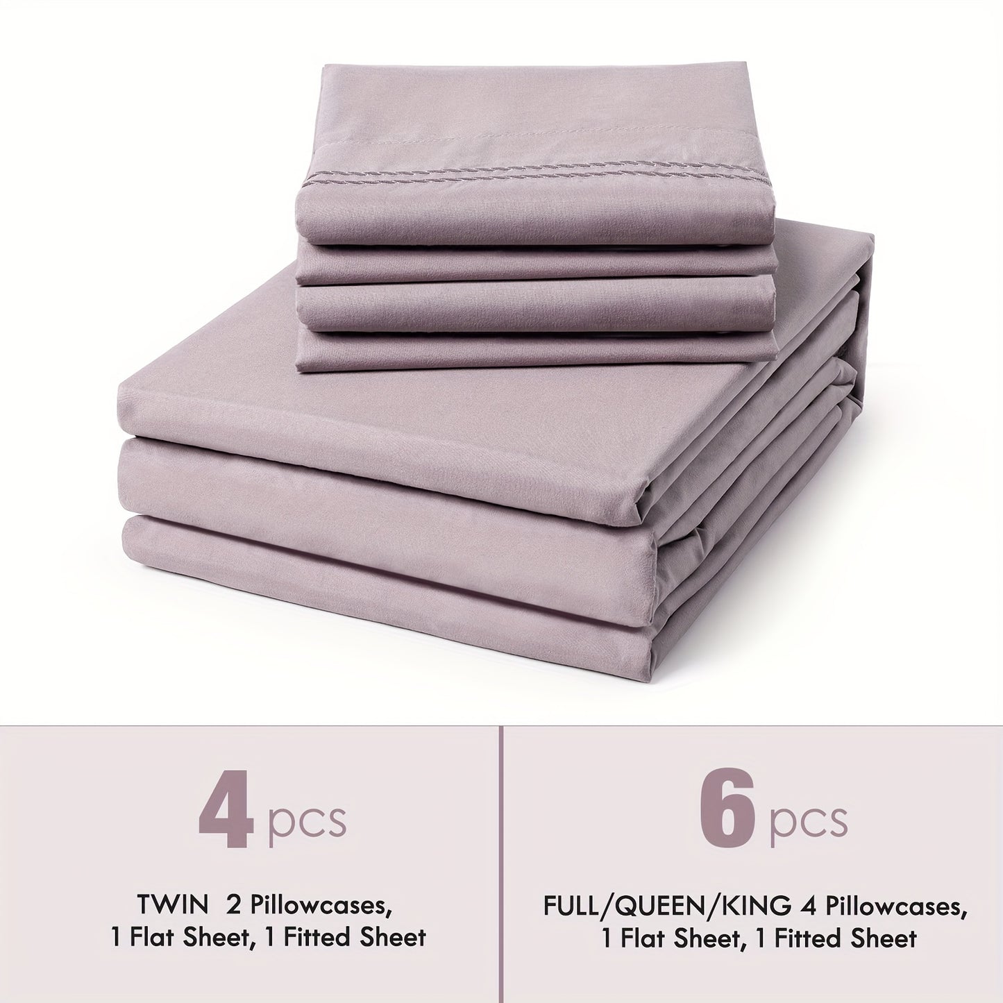 6pcs Sheet Set Deep Pocket- Ultra Soft Machine Washable Luxury Bed Sheet Set - Shrinkage & Fade Resistant Embroidered Bedding Sheet (4pcs For Twin Size Sheet Set)