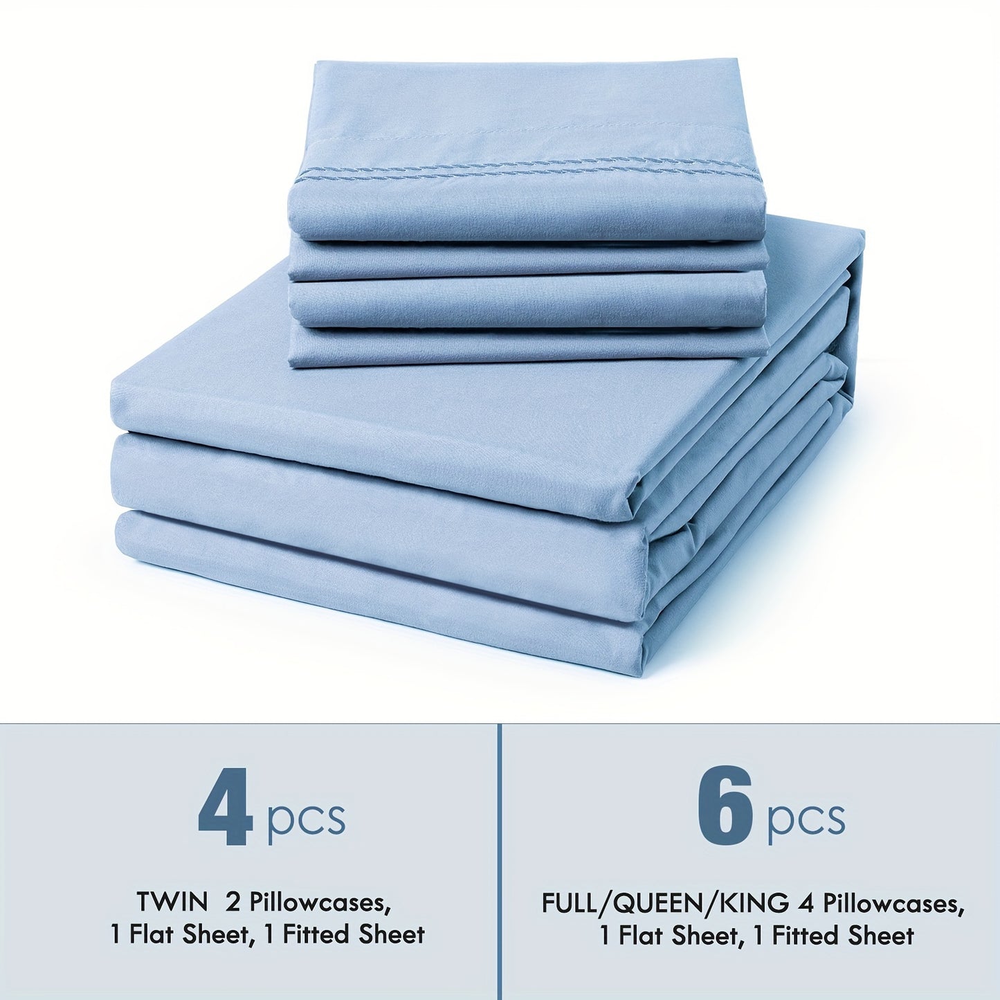 6pcs Sheet Set Deep Pocket- Ultra Soft Machine Washable Luxury Bed Sheet Set - Shrinkage & Fade Resistant Embroidered Bedding Sheet (4pcs For Twin Size Sheet Set)