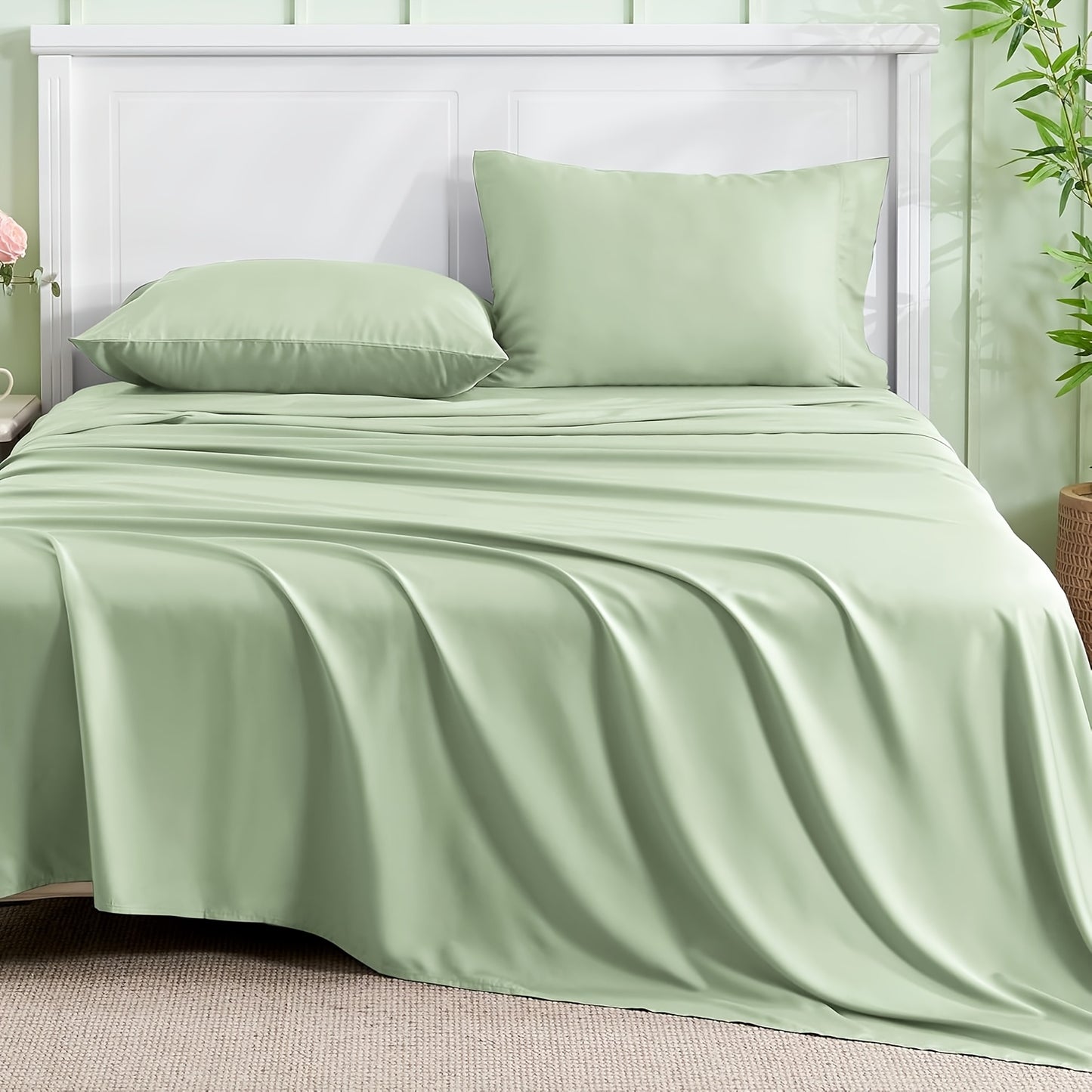 Cooling Bamboo Sheets Silky Soft 4pcs Bamboo Bed Sheet Set, Cooling Bamboo Blend Sheets Set With 16 Inch Deep Pocket Luxury Sheet Set
