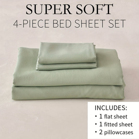 Cooling Bamboo Sheets Silky Soft 4pcs Bamboo Bed Sheet Set, Cooling Bamboo Blend Sheets Set With 16 Inch Deep Pocket Luxury Sheet Set