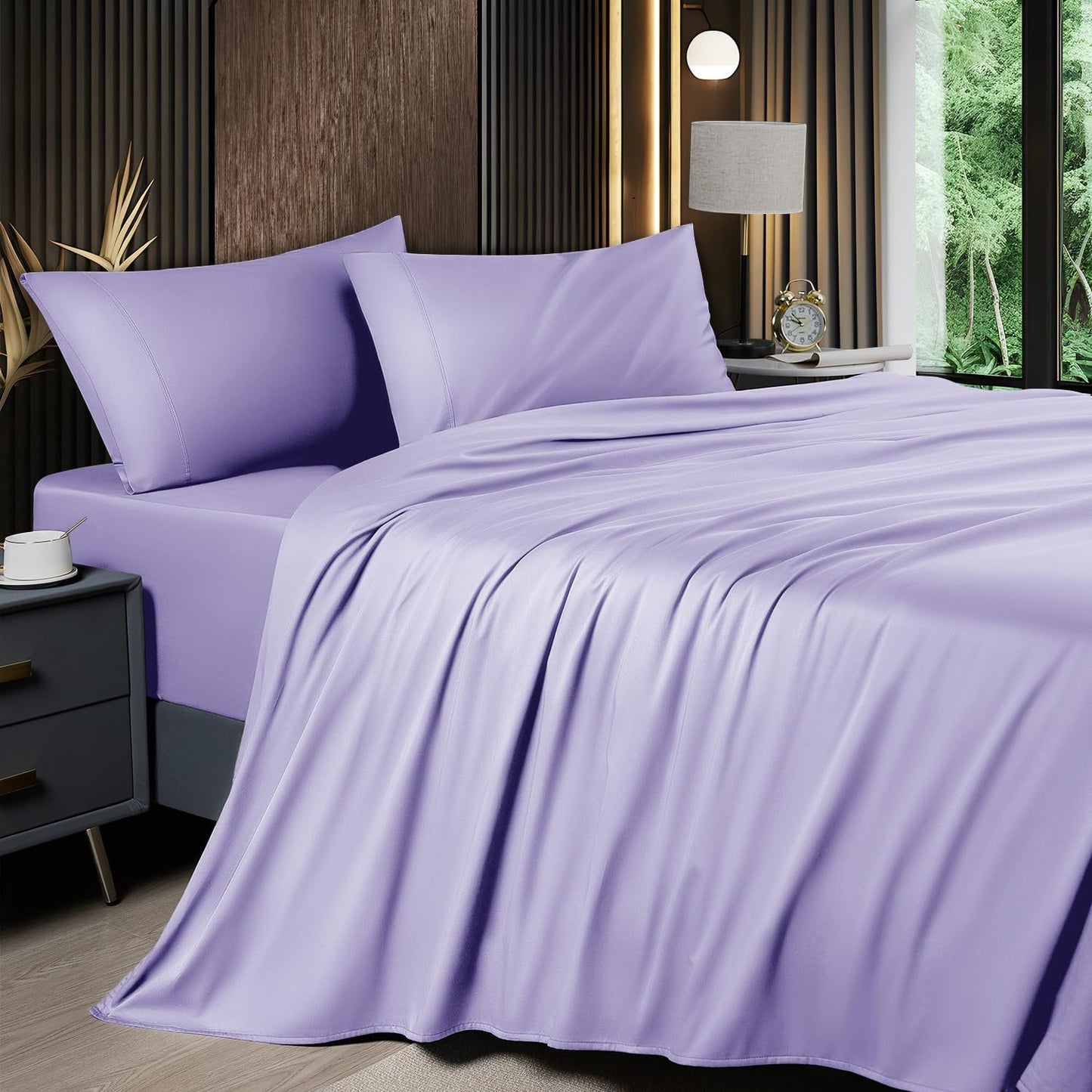 Cooling Bamboo Sheets Silky Soft 4pcs Bamboo Bed Sheet Set, Cooling Bamboo Blend Sheets Set With 16 Inch Deep Pocket Luxury Sheet Set