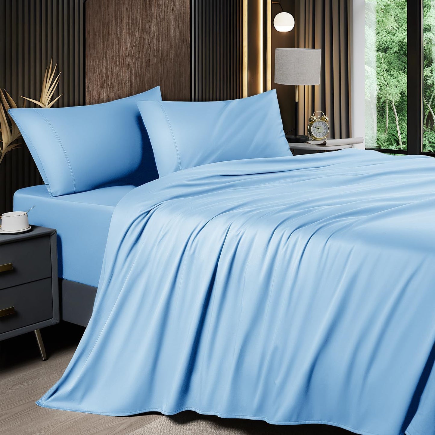 Cooling Bamboo Sheets Silky Soft 4pcs Bamboo Bed Sheet Set, Cooling Bamboo Blend Sheets Set With 16 Inch Deep Pocket Luxury Sheet Set