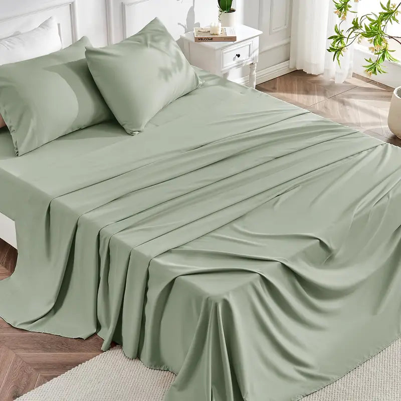 Cooling Bamboo Sheets Silky Soft 4pcs Bamboo Bed Sheet Set, Cooling Bamboo Blend Sheets Set With 16 Inch Deep Pocket Luxury Sheet Set