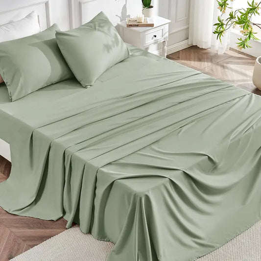 Cooling Bamboo Sheets Silky Soft 4pcs Bamboo Bed Sheet Set, Cooling Bamboo Blend Sheets Set With 16 Inch Deep Pocket Luxury Sheet Set
