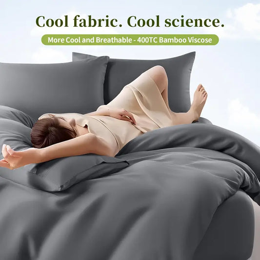 Cooling Bed Sheet 4pcs Luxury Soft Cooling Bamboo Blend Bed Sheet Set | Deep Pocket 14\
