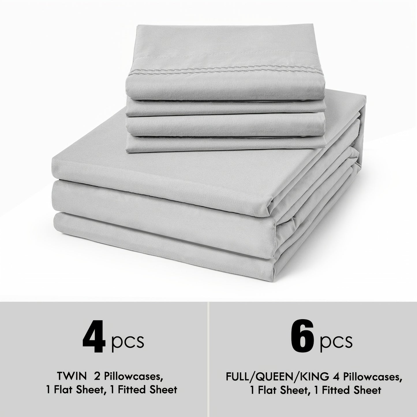 6pcs Sheet Set Deep Pocket- Ultra Soft Machine Washable Luxury Bed Sheet Set - Shrinkage & Fade Resistant Embroidered Bedding Sheet (4pcs For Twin Size Sheet Set)